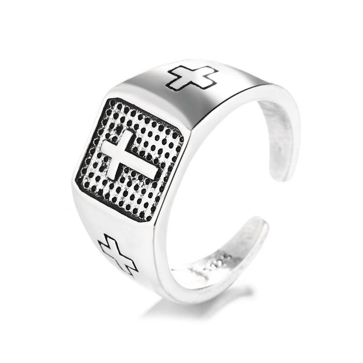 Christianartworkshop 925 Sterling Silver Minimalist Cross Engraved Adjustable Faith Ring - image 4