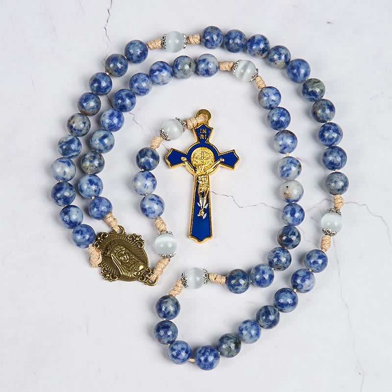 Christianartworkshop Immaculate Heart of Mary & Crucifix of 8 mm Round Blue Stone Nylon Cord Rosary - image 9