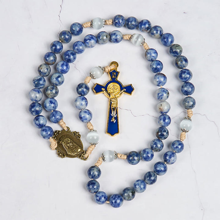 Christianartworkshop Immaculate Heart of Mary & Crucifix of 8 mm Round Blue Stone Nylon Cord Rosary - image 9