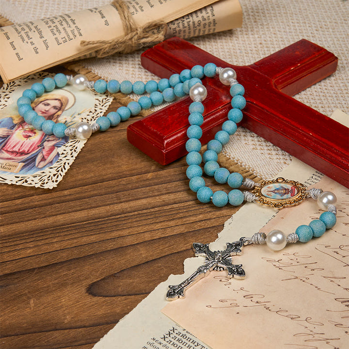 Christianartworkshop Our Lady & Crucifix of 8mm Sparkling Glass Sand Bead Handmade Rosary