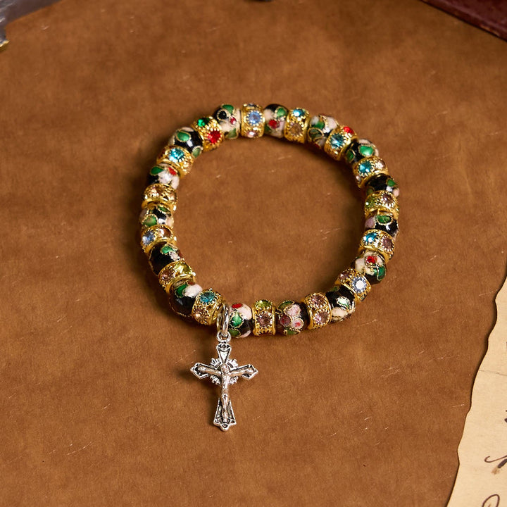 Christianartworkshop Handcrafted Cloisonné Beads Timeless Faith Bracelet: A Testament of Christ's Presence - Golden - image 1