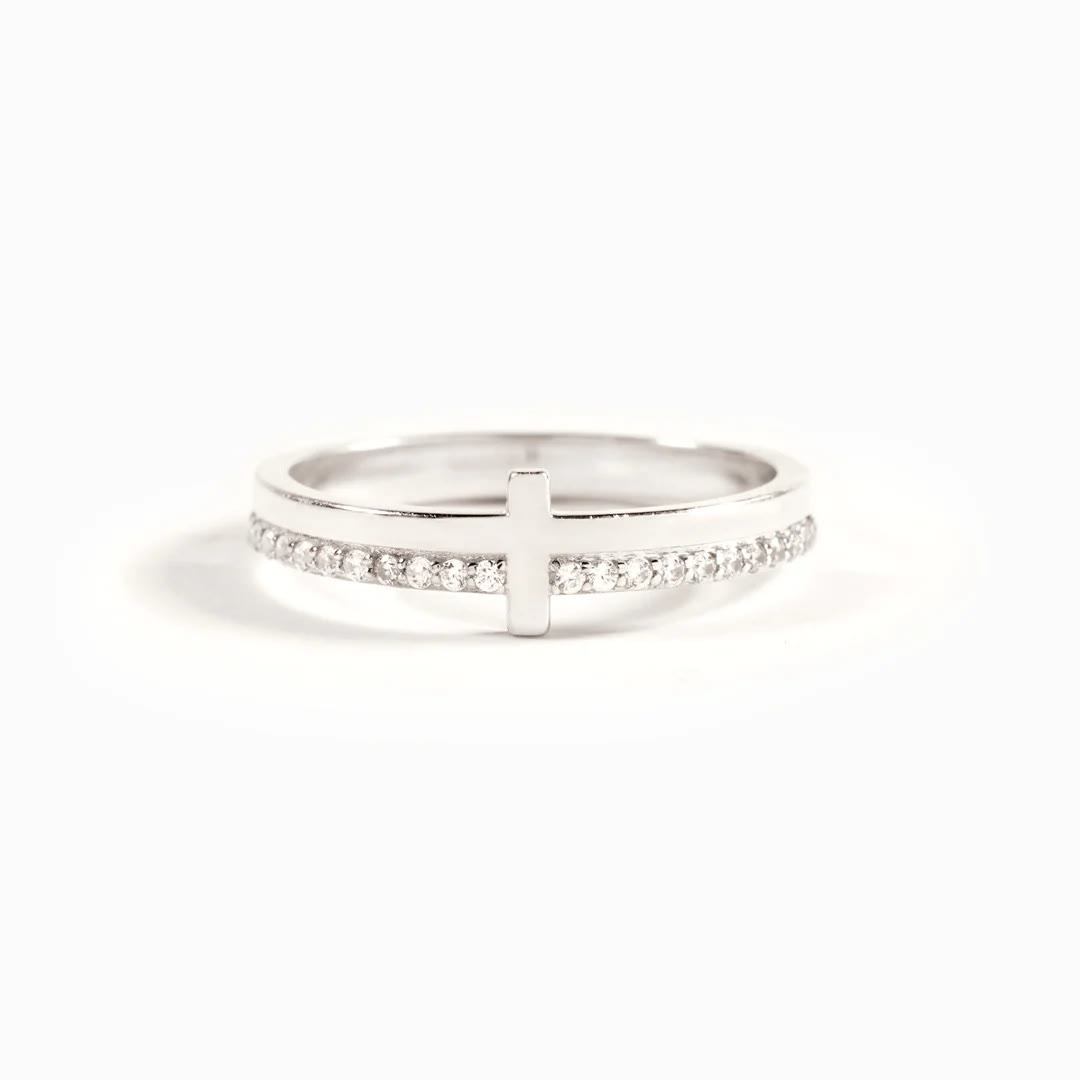 Christianartworkshop 925 Silver Cross Minimalist "Never Quit" Ring: A Symbol of Belief and Uplift