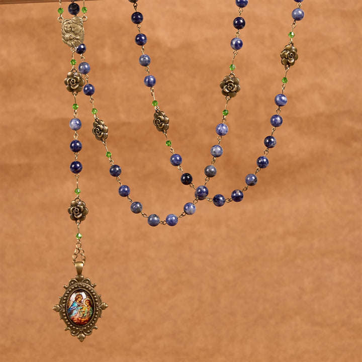 Christianartworkshop Handmade Rosary with Lapis Beads and Floral Medallion – A Divine Reflection of Family and Faith