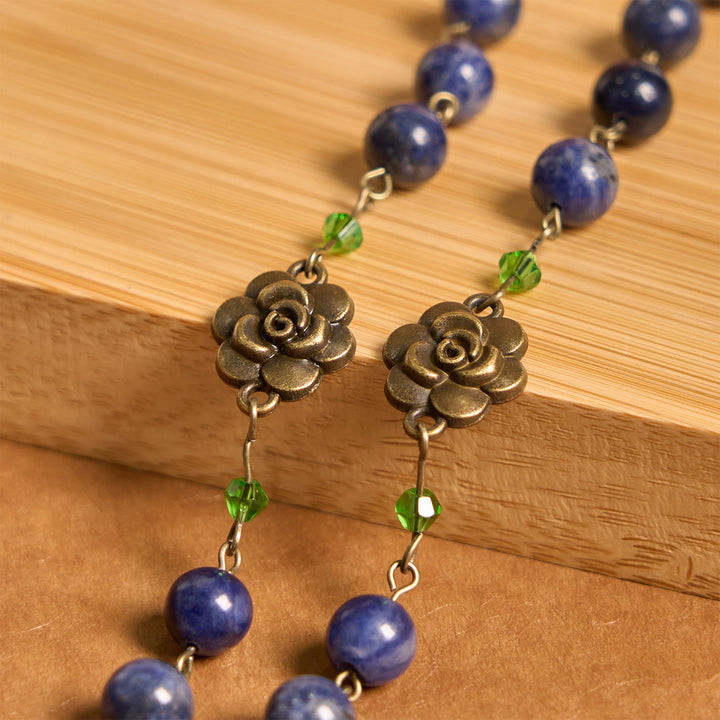 Christianartworkshop Handmade Rosary with Lapis Beads and Floral Medallion – A Divine Reflection of Family and Faith