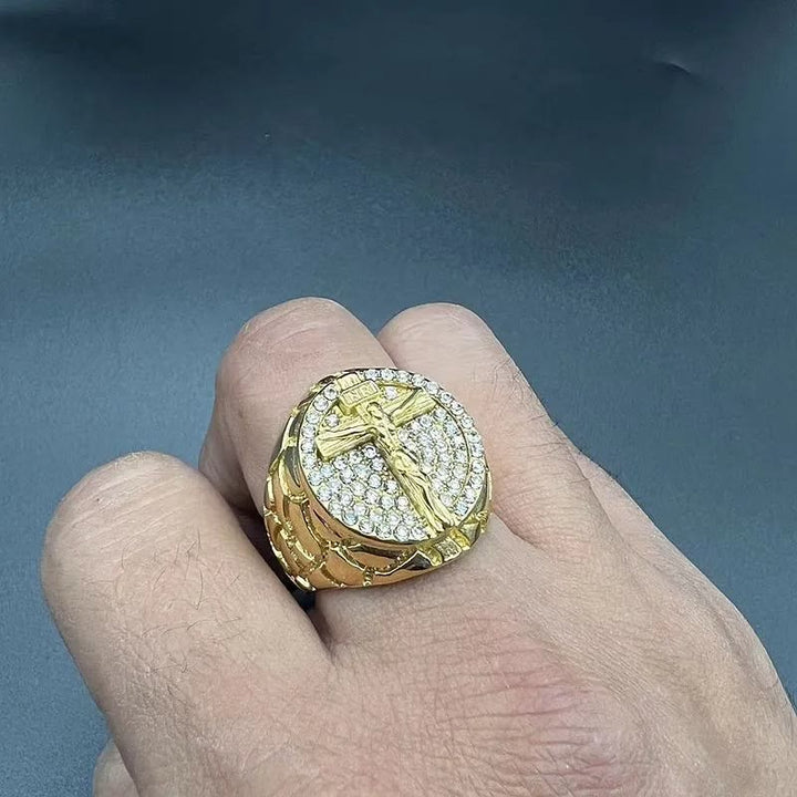 Christianartworkshop Adorn Your Faith: The Divine Golden Pattern Gemstones Crucifix Ring - image 3