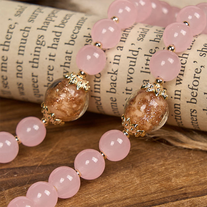 Christianartworkshop PRAYERFUL FAITH: Handmade Pink Chalcedony & Porcelain Golden Sand Beads Rosary - image 7