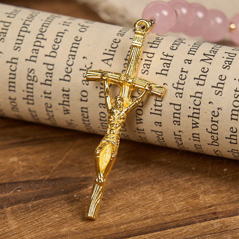 Christianartworkshop PRAYERFUL FAITH: Handmade Pink Chalcedony & Porcelain Golden Sand Beads Rosary - image 9