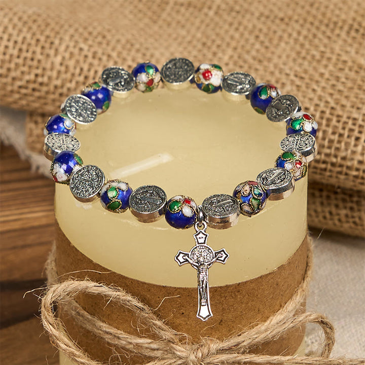 Christianartworkshop Handcrafted Blue Cloisonné Beads Divine Blessing Bracelet: A Symbol of Faith