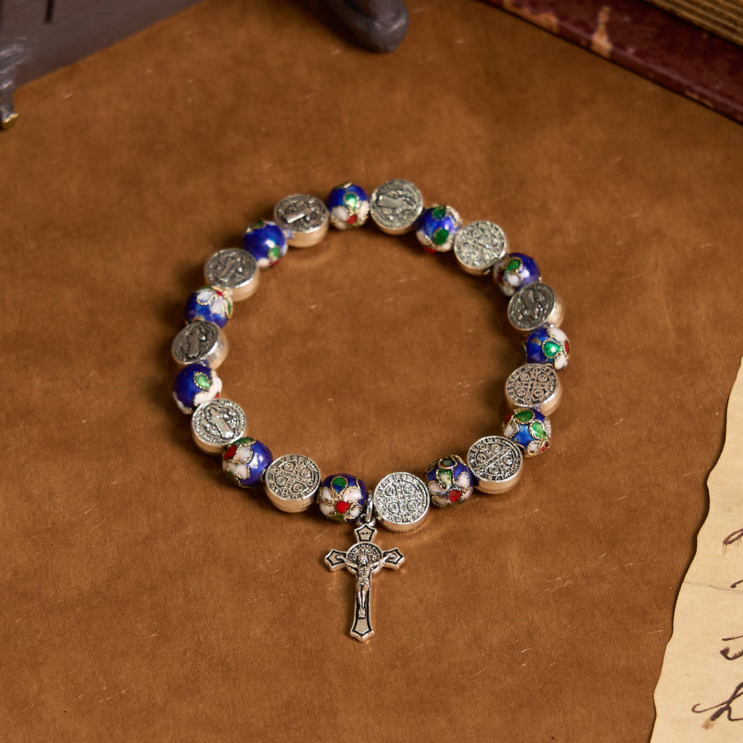 Christianartworkshop Handcrafted Blue Cloisonné Beads Divine Blessing Bracelet: A Symbol of Faith