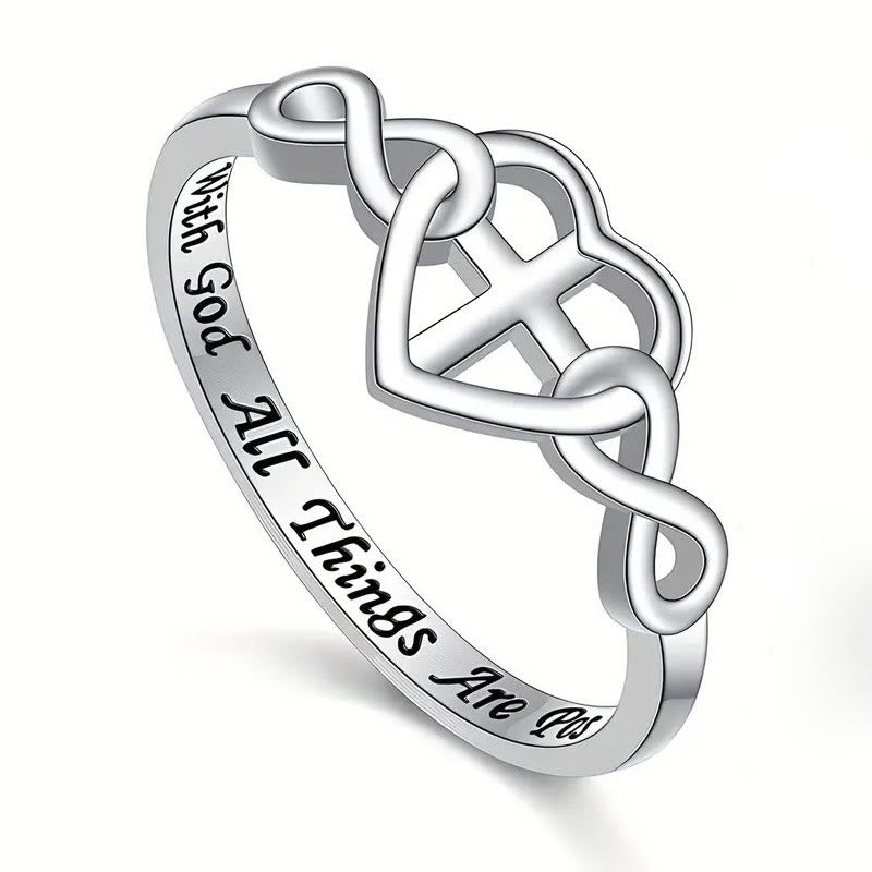 Christianartworkshop Heart Cross Faith - Bonded Ring: With God, All Things Are Possible