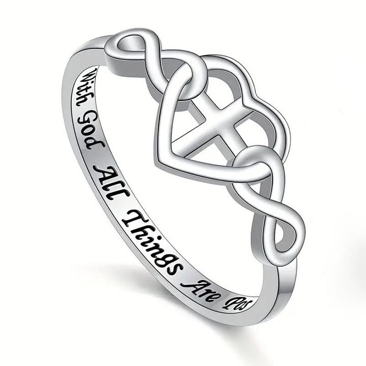 Christianartworkshop Heart Cross Faith - Bonded Ring: With God, All Things Are Possible