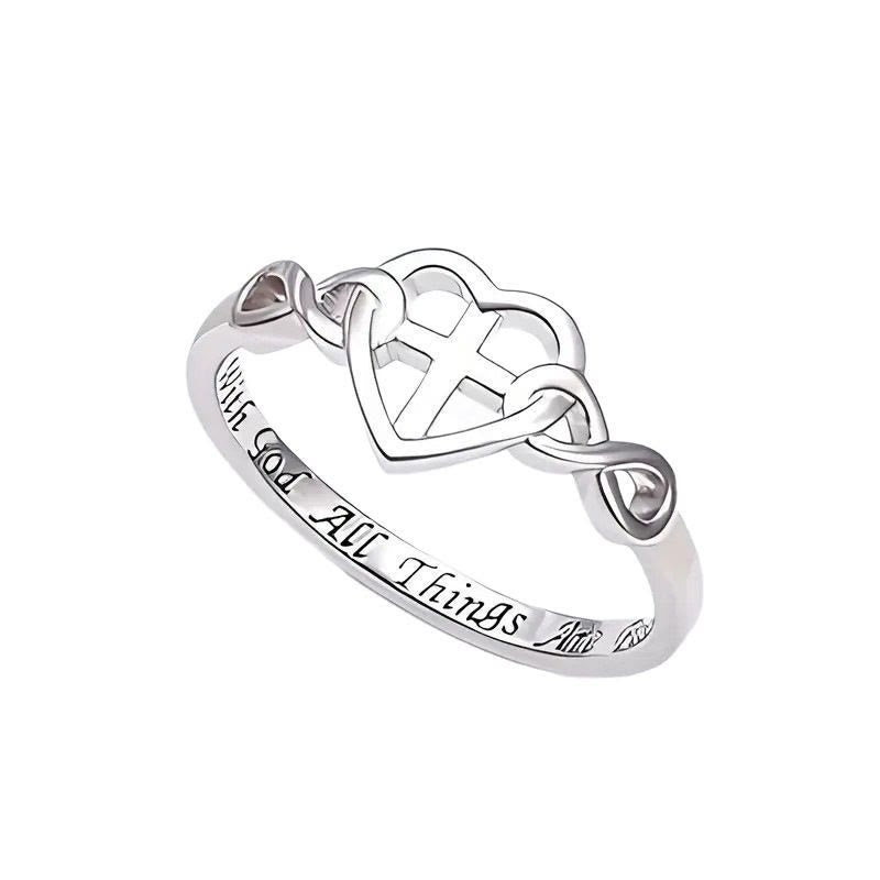 Christianartworkshop Heart Cross Faith - Bonded Ring: With God, All Things Are Possible