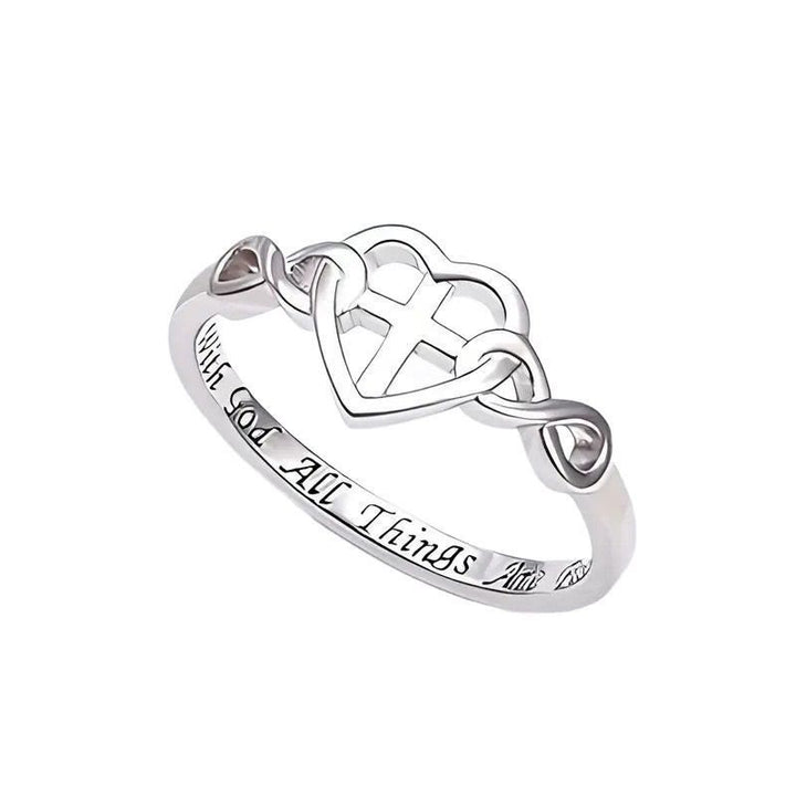 Christianartworkshop Heart Cross Faith - Bonded Ring: With God, All Things Are Possible
