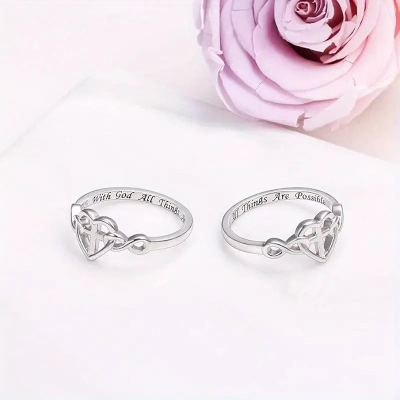 Christianartworkshop Heart Cross Faith - Bonded Ring: With God, All Things Are Possible