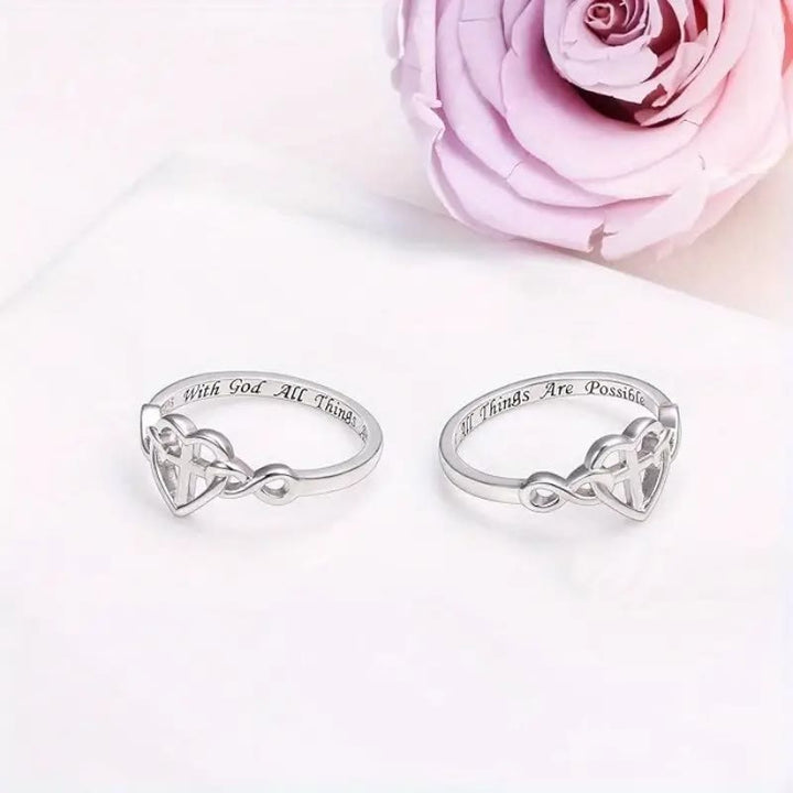 Christianartworkshop Heart Cross Faith - Bonded Ring: With God, All Things Are Possible
