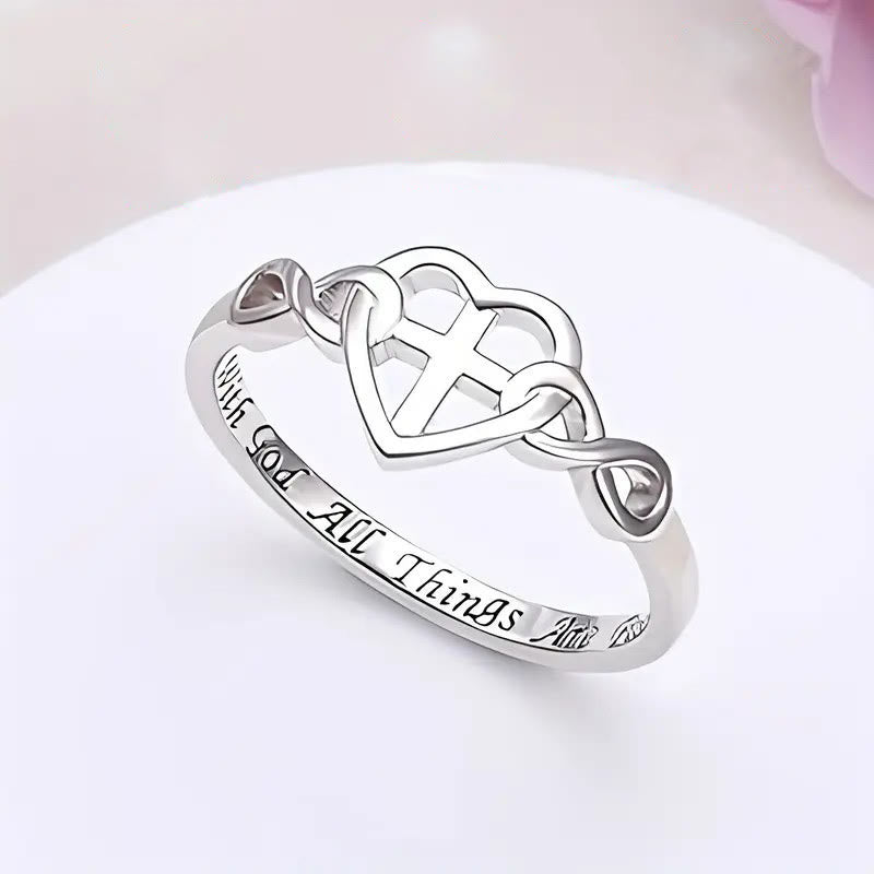 Christianartworkshop Heart Cross Faith - Bonded Ring: With God, All Things Are Possible