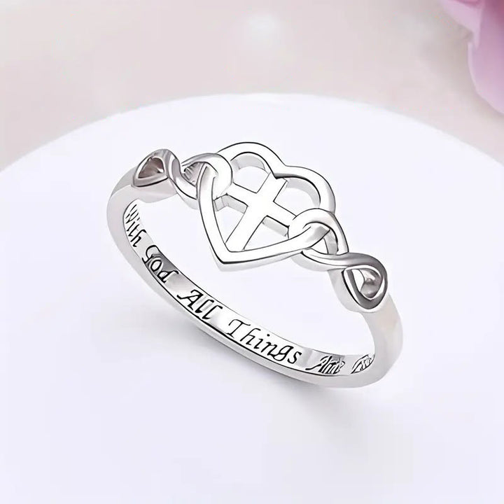 Christianartworkshop Heart Cross Faith - Bonded Ring: With God, All Things Are Possible
