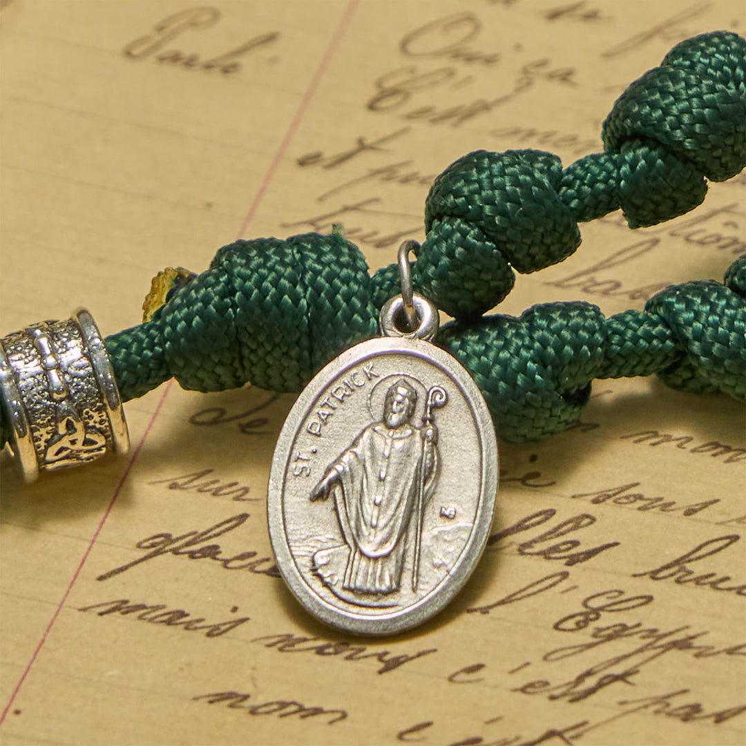 Christianartworkshop PRAYERFUL FAITH: St. Patrick Medal Dark Green Handmade Paracord Knotted Rosary - image 6