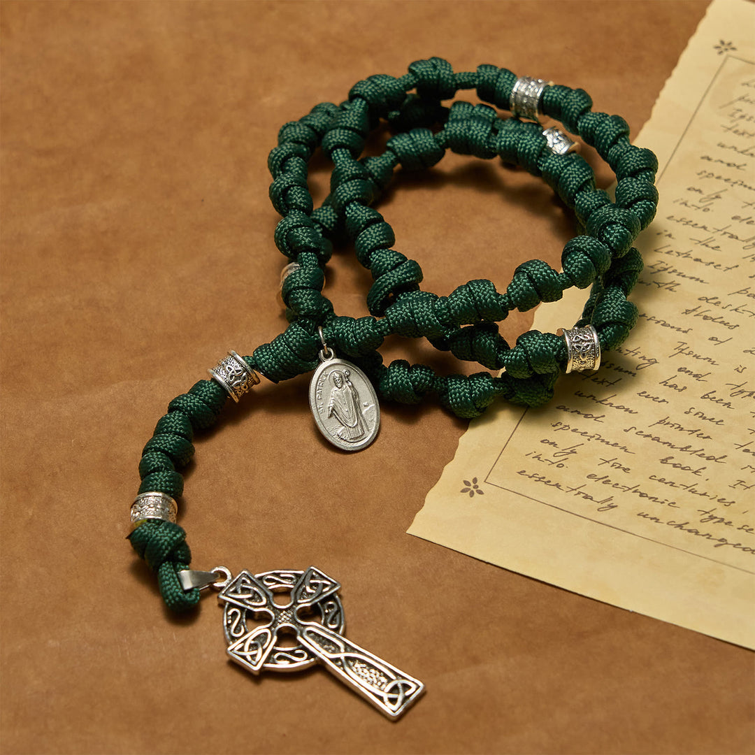 Christianartworkshop PRAYERFUL FAITH: St. Patrick Medal Dark Green Handmade Paracord Knotted Rosary - image 9