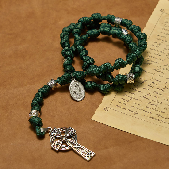 Christianartworkshop PRAYERFUL FAITH: St. Patrick Medal Dark Green Handmade Paracord Knotted Rosary - image 9