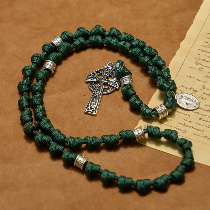 Christianartworkshop PRAYERFUL FAITH: St. Patrick Medal Dark Green Handmade Paracord Knotted Rosary - image 4