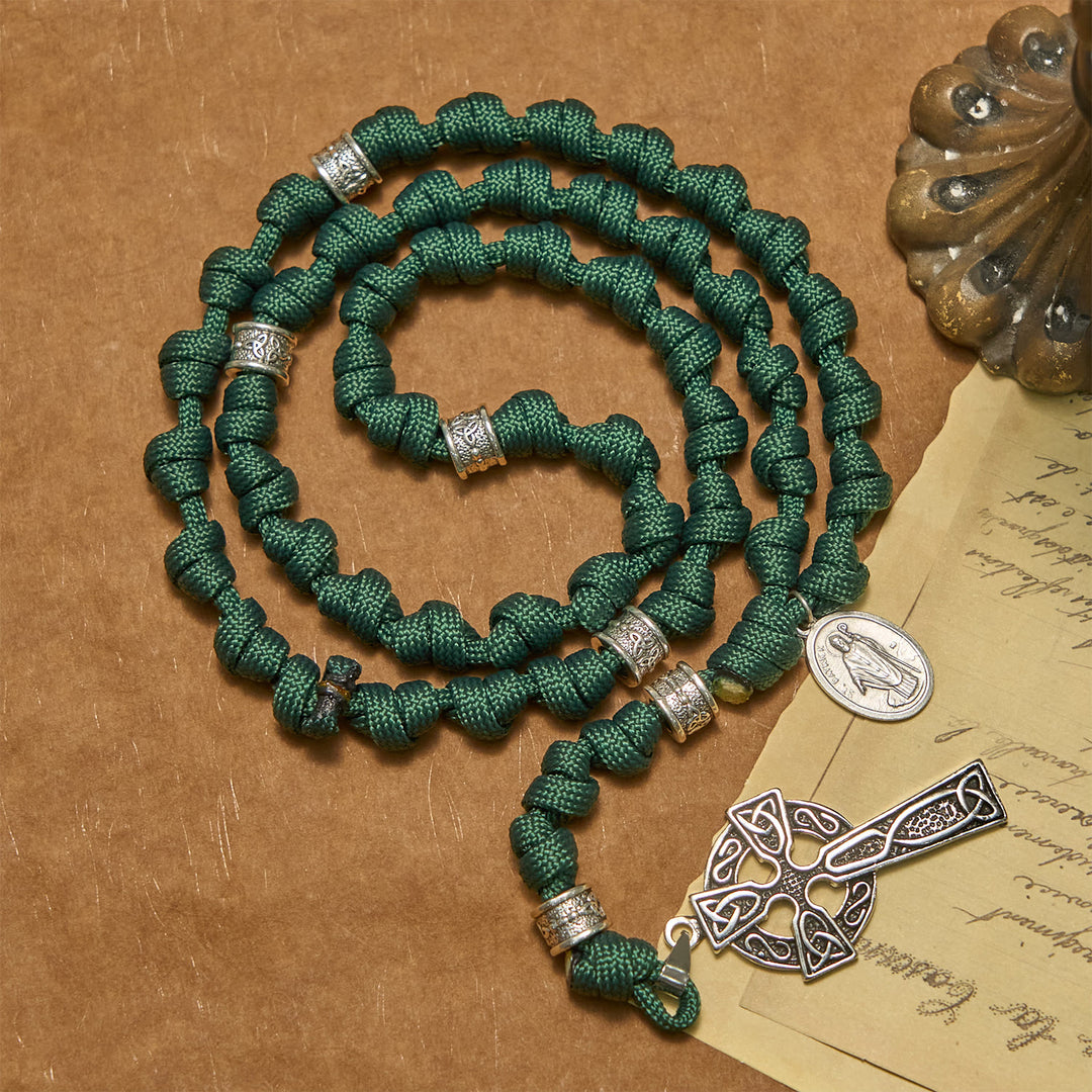 Christianartworkshop PRAYERFUL FAITH: St. Patrick Medal Dark Green Handmade Paracord Knotted Rosary - image 3
