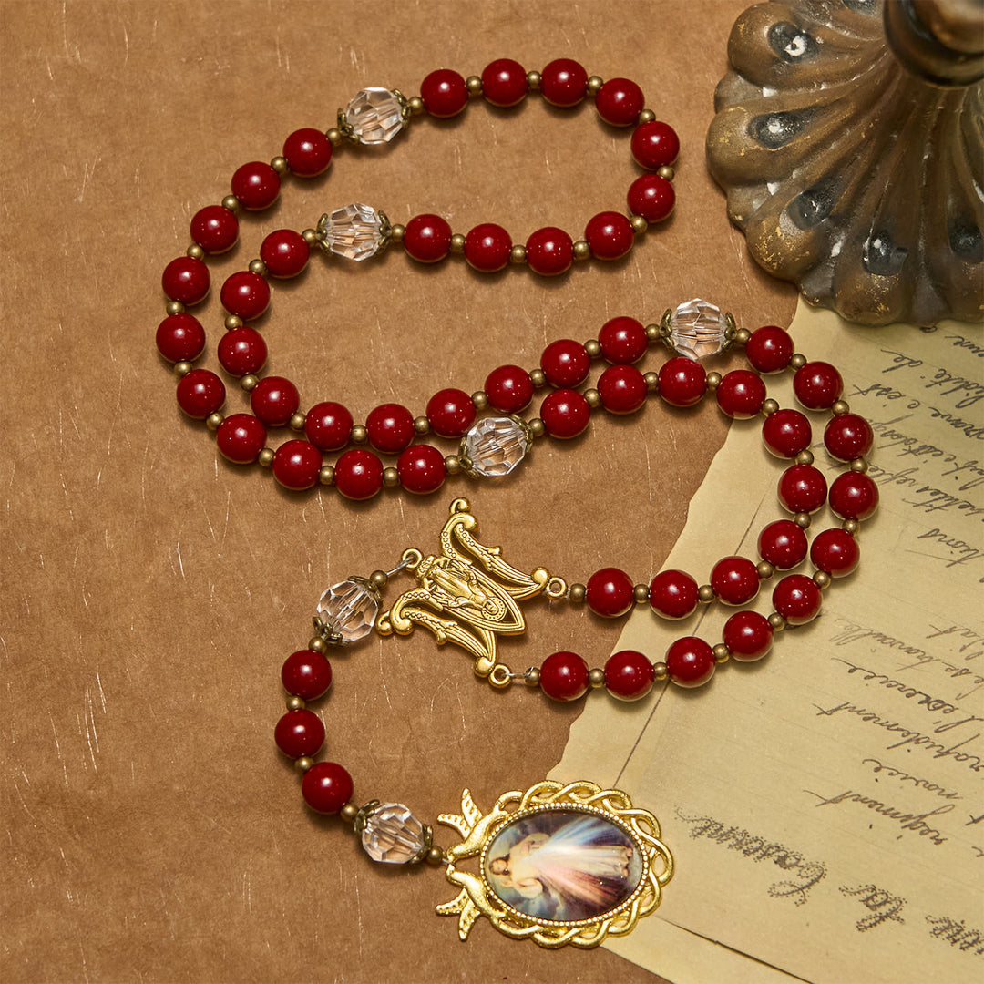 Christianartworkshop Handmade Rosary with Cinnabar Beads and Jesus Medal – A Divine Emblem of Faith's Devotion