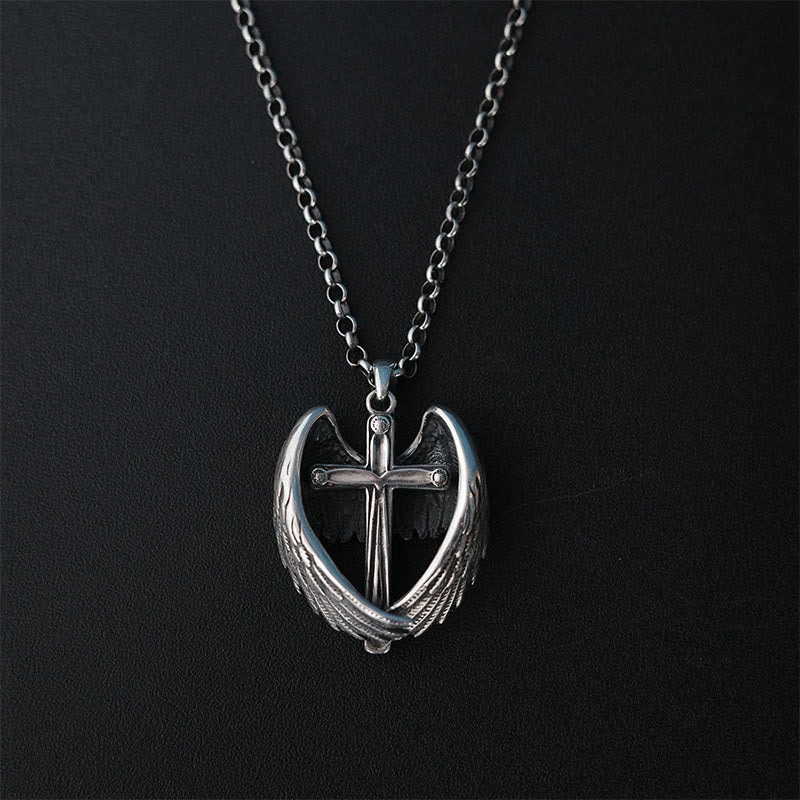 Christianartworkshop 925 Sterling Silver Angel Wings Cross Necklace: Embodying Faith and Celestial Grace - 925 Sterling Silver - image 0