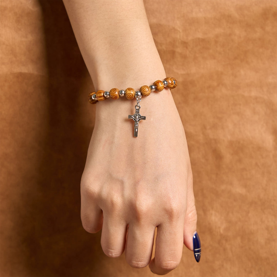Christianartworkshop Jesus Icon Crucifix Rose Bracelet: Handmade Spiritual Jewelry with Exquisite Craftsmanship