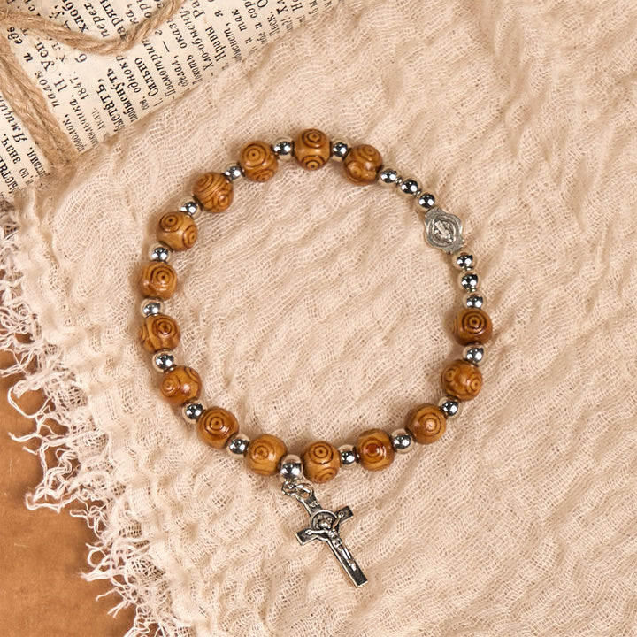 Christianartworkshop Jesus Icon Crucifix Rose Bracelet: Handmade Spiritual Jewelry with Exquisite Craftsmanship