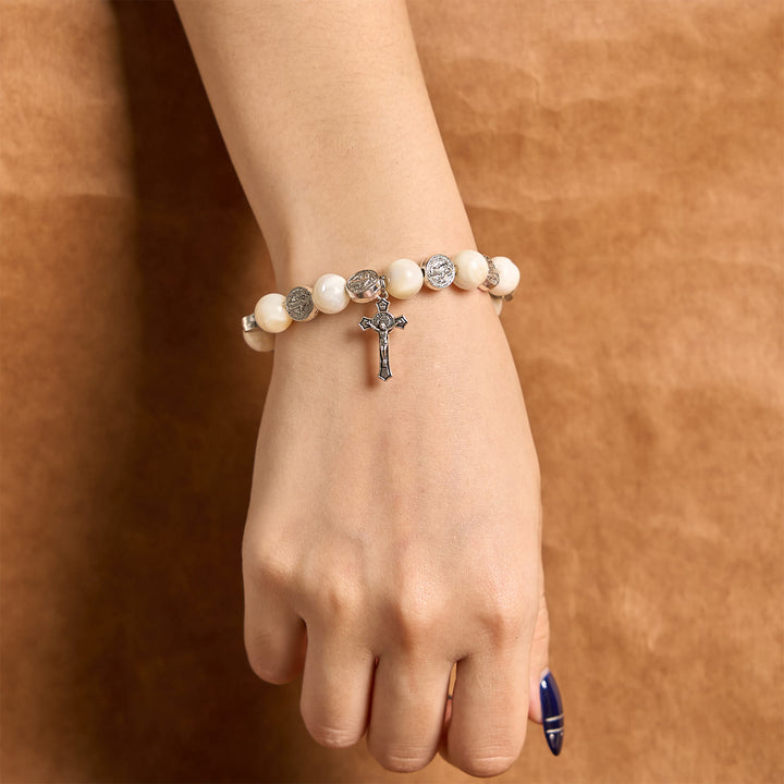 Christianartworkshop White Beads Crucifix Bracelet: A Stylish Token of Devotion