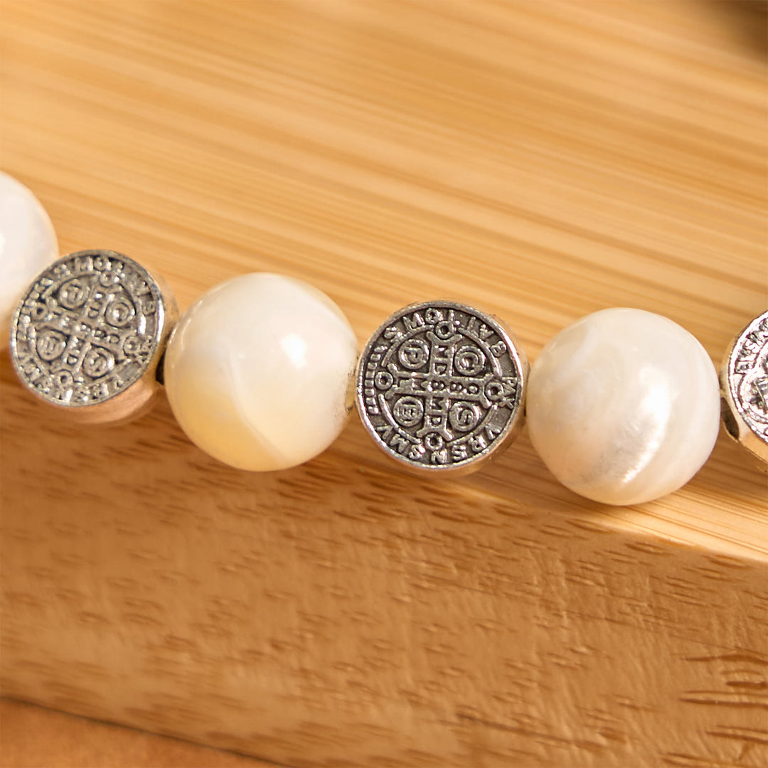 Christianartworkshop White Beads Crucifix Bracelet: A Stylish Token of Devotion