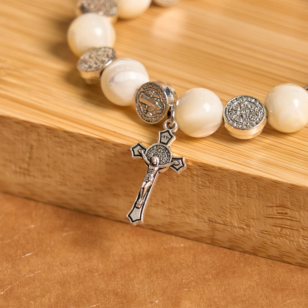 Christianartworkshop White Beads Crucifix Bracelet: A Stylish Token of Devotion