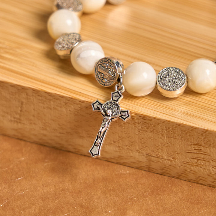 Christianartworkshop White Beads Crucifix Bracelet: A Stylish Token of Devotion