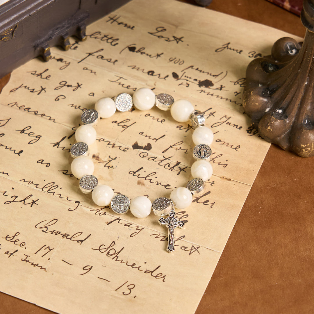 Christianartworkshop White Beads Crucifix Bracelet: A Stylish Token of Devotion
