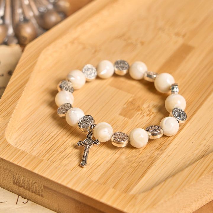 Christianartworkshop White Beads Crucifix Bracelet: A Stylish Token of Devotion