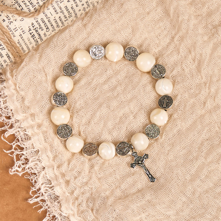 Christianartworkshop White Beads Crucifix Bracelet: A Stylish Token of Devotion