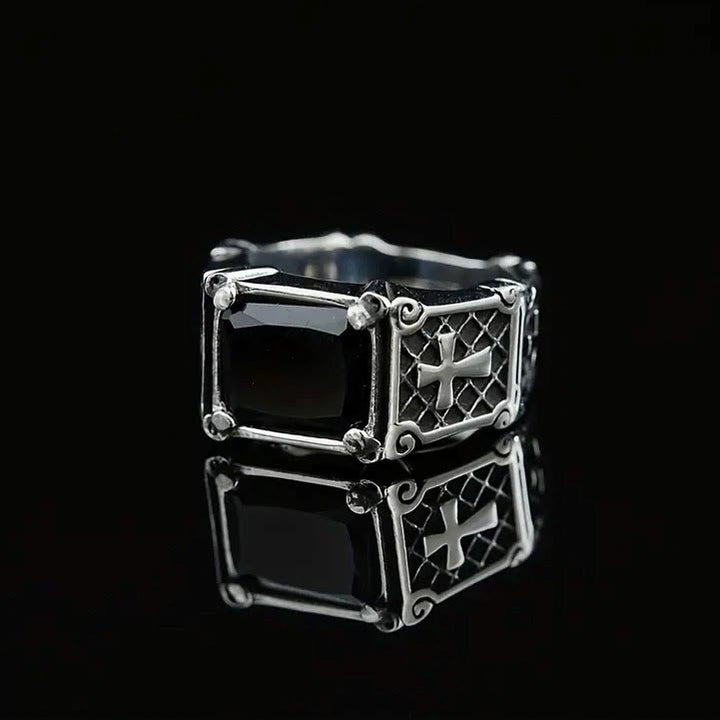 Christianartworkshop Red & Black Gemstone Cross - Embellished Couple Ring: A Symbol of Faith and Style - image 9