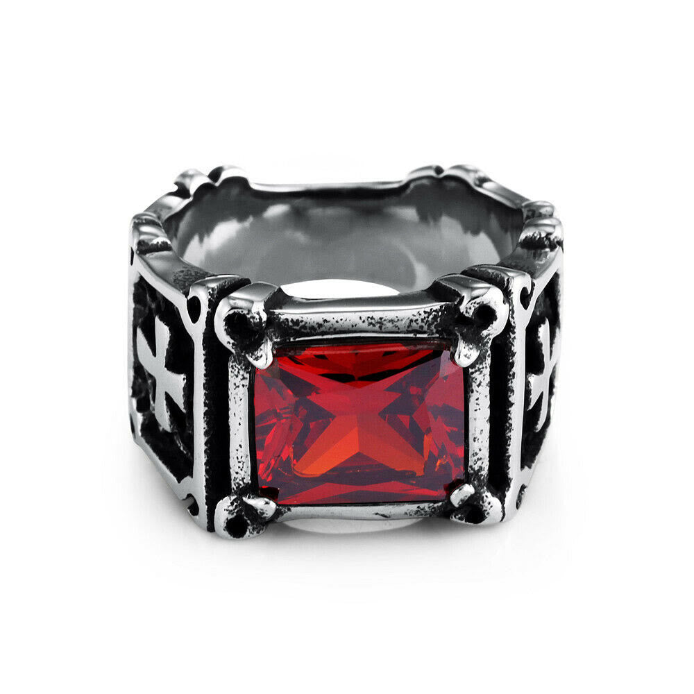 Christianartworkshop Red & Black Gemstone Cross - Embellished Couple Ring: A Symbol of Faith and Style - image 14