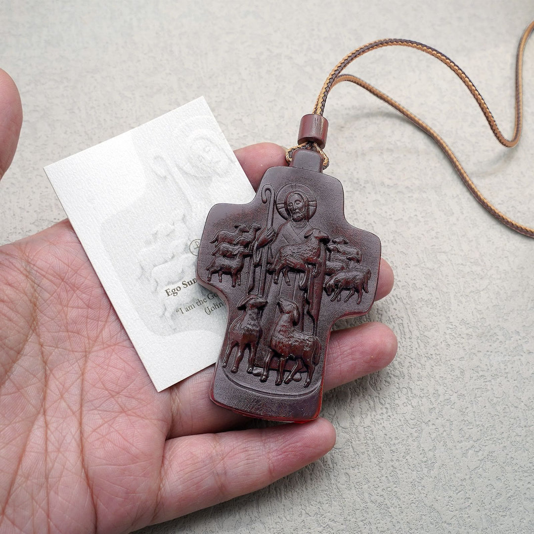 Christianartworkshop Handmade Good Shepherd Jesus With Wood Cross Necklace: A Symbol of Faith and Craftsmanship - image 4