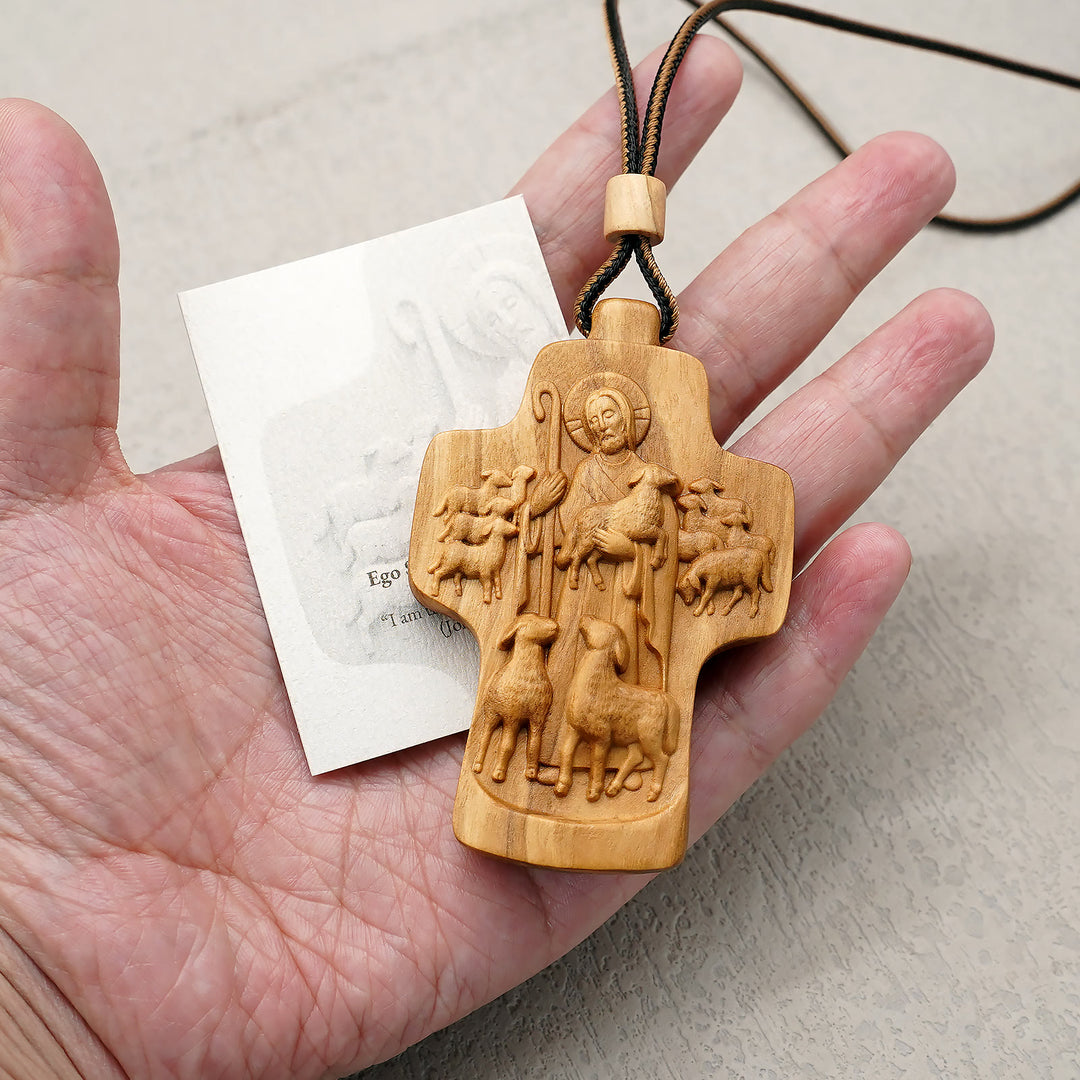 Christianartworkshop Handmade Good Shepherd Jesus With Wood Cross Necklace: A Symbol of Faith and Craftsmanship - image 1