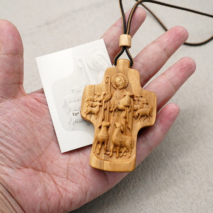 Christianartworkshop Handmade Good Shepherd Jesus With Wood Cross Necklace: A Symbol of Faith and Craftsmanship - image 1