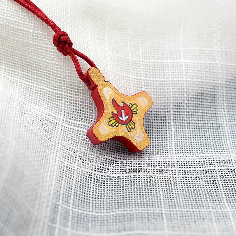 Christianartworkshop Holy Spirit Wooden Cross Pendant and Red Enameled Medal Necklace - image 2