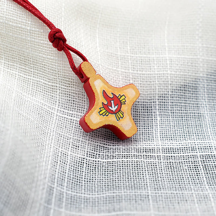 Christianartworkshop Holy Spirit Wooden Cross Pendant and Red Enameled Medal Necklace - image 2