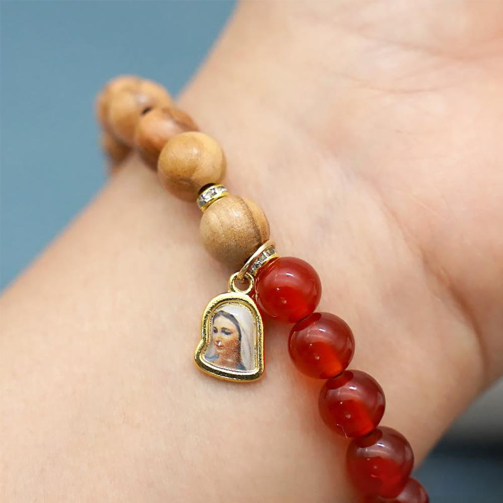 Christianartworkshop Red Agate & White Chalcedony Beads With Our Lady Pendant Bracelets: A Token of Devotion - image 3