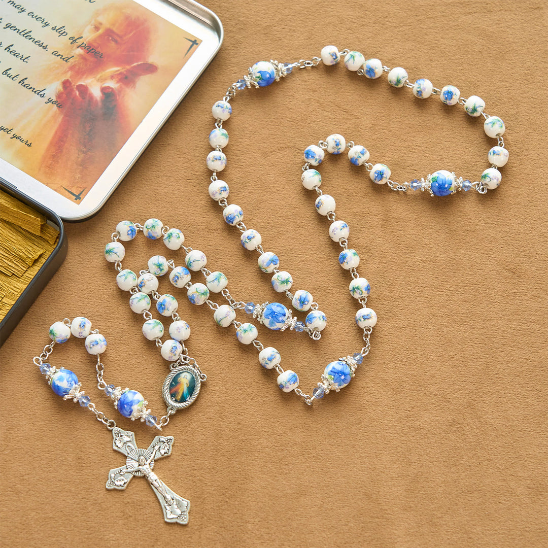 Christianartworkshop PRAYERFUL FAITH: Handmade Floral Lily of the Vally Beads Rosary - image 13