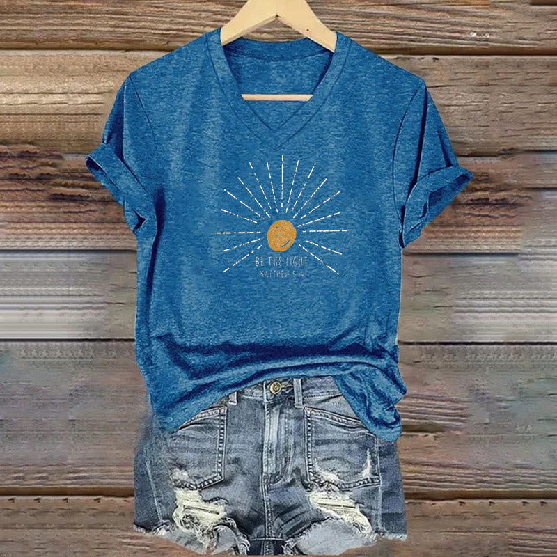 Christianartworkshop Women's Be The Light Matthew 5:14 Print Print V-Neck T-shirt - Blue - 4XL - image 5