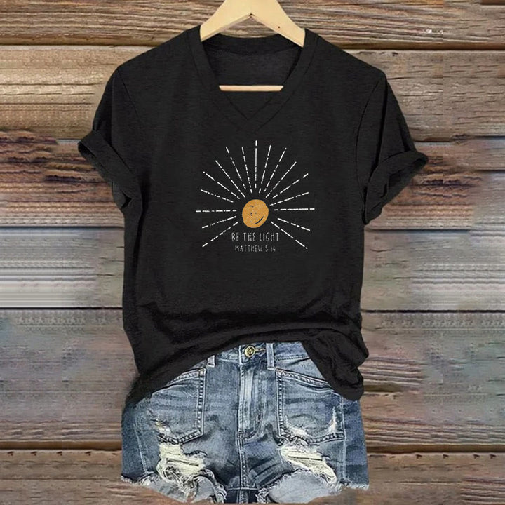 Christianartworkshop Women's Be The Light Matthew 5:14 Print Print V-Neck T-shirt - Black - 4XL - image 3