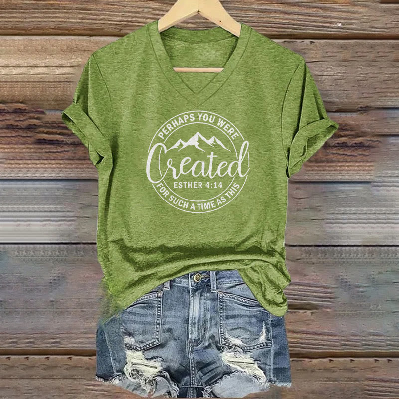 Christianartworkshop Women's Perhaps You Were Created Print V-Neck T-shirt - Green - 4XL - image 7