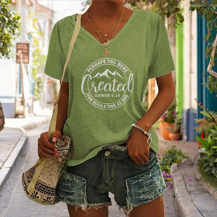 Christianartworkshop Women's Perhaps You Were Created Print V-Neck T-shirt - image 8